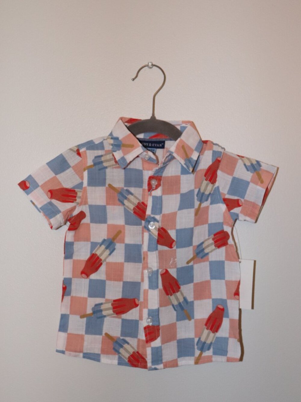 Andy & Evan Boys Red Blue Peach Popsicle Plaid Button-Down Shirt